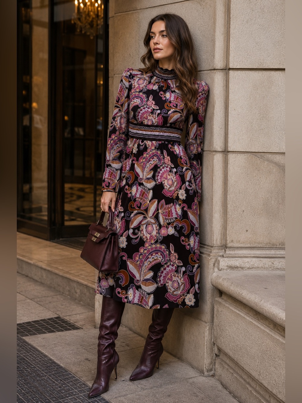 Trina Turk Black Multicolor Silk Paisley Midi Dress